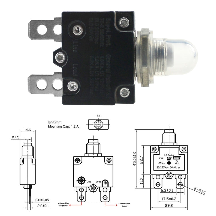 L2 Series 50V Car Overload Protector Manual Reset DC Circuit Breaker with Waterproof Cover, Current:30A - Fuse by PMC TechLife | Online Shopping South Africa | PMC TechLife | Buy Now Pay Later Mobicred