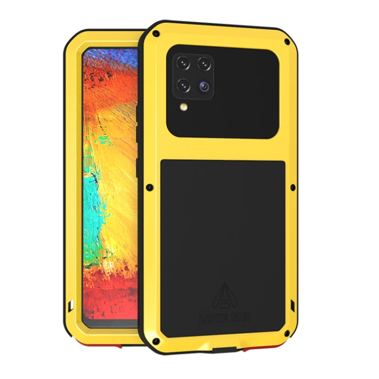 For Samsung Galaxy A42 LOVE MEI Metal Shockproof Waterproof Dustproof Protective Case with Glass(Yellow) - Galaxy Phone Cases by LOVE MEI | Online Shopping South Africa | PMC Jewellery | Buy Now Pay Later Mobicred