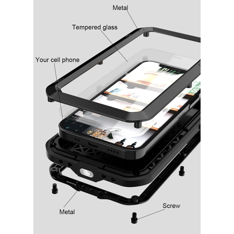 For iPhone 12 LOVE MEI Metal Shockproof Life Waterproof Dustproof Protective Case(Silver) - free shipping - PMC TechLife - Order now!