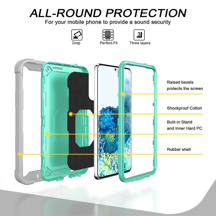 For Samsung Galaxy S20 FE / FE 5G PC + Rubber 3-layers Shockproof Protective Case with Rotating Holder(Grey White + Mint Green) - Galaxy S20 FE Cases by PMC TechLife | Online Shopping South Africa | PMC TechLife