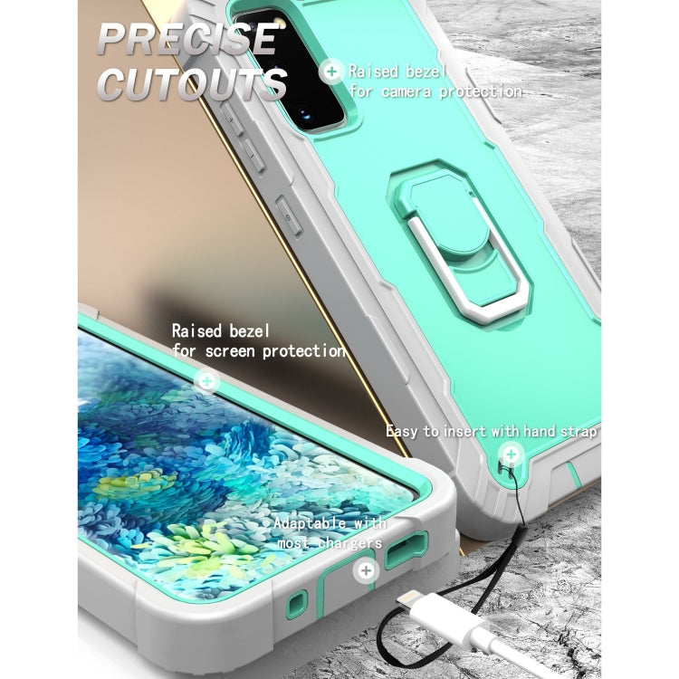 For Samsung Galaxy S20 FE / FE 5G PC + Rubber 3-layers Shockproof Protective Case with Rotating Holder(Grey White + Mint Green) - Galaxy S20 FE Cases by PMC TechLife | Online Shopping South Africa | PMC TechLife