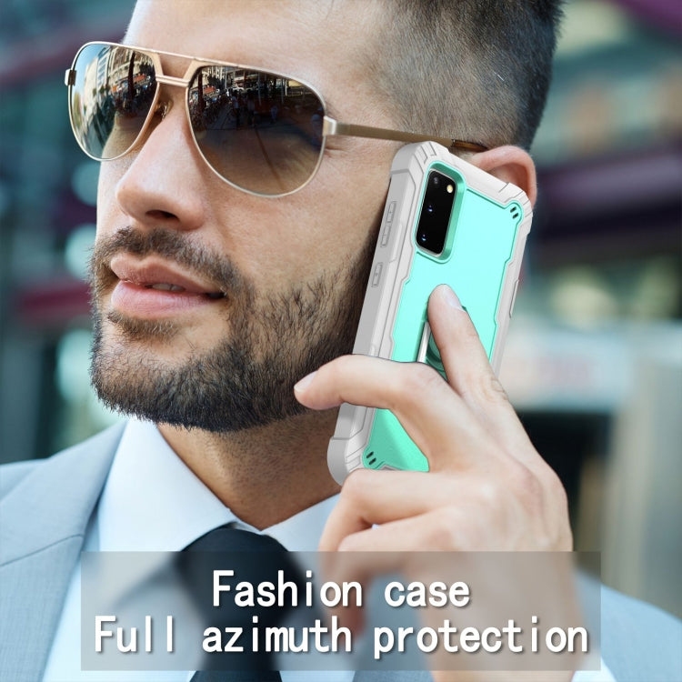 For Samsung Galaxy S20 FE / FE 5G PC + Rubber 3-layers Shockproof Protective Case with Rotating Holder(Grey White + Mint Green) - Galaxy S20 FE Cases by PMC TechLife | Online Shopping South Africa | PMC TechLife