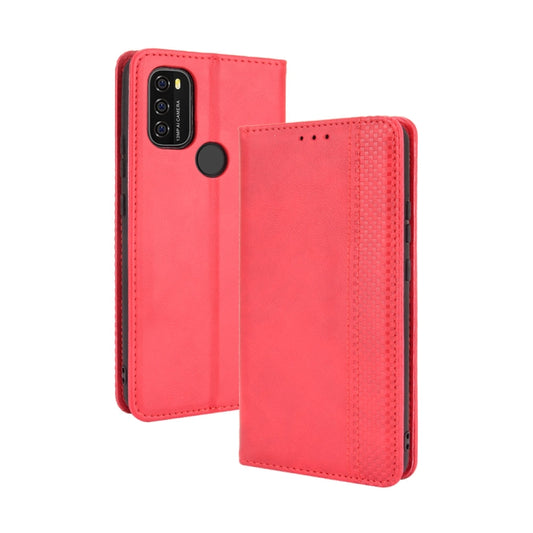 For Blackview A70 (2021) Magnetic Buckle Retro Crazy Horse Texture Horizontal Flip Leather Case with Holder & Card Slots & Photo Frame(Red) - More Brand by PMC Jewellery | Online Shopping South Africa | PMC Jewellery | Buy Now Pay Later Mobicred