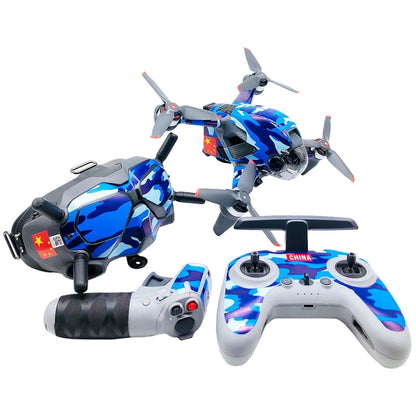 FPV-TZ-SF 4 in 1 Waterproof Anti-Scratch Decal Skin Wrap Stickers Personalized Film Kits for DJI FPV Drone & Goggles V2 & Remote Control & Rocker(Camouflage Blue) - Protective Film & Stickers by PMC Jewellery | Online Shopping South Africa | PMC Jewellery | Buy Now Pay Later Mobicred