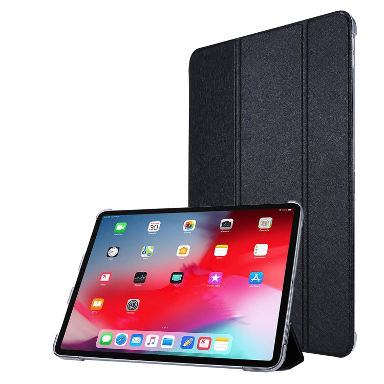 For iPad Air 13 2024 / iPad Pro 12.9 2022 / 2021 Silk Texture Three-fold Horizontal Flip Leather Tablet Case with Holder & Pen Slot(Black) - iPad Pro 12.9 (2022/2021) Cases by PMC Jewellery | Online Shopping South Africa | PMC Jewellery | Buy Now Pay Later Mobicred