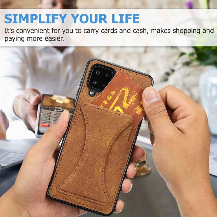For Samsung Galaxy A12 Ultra-thin Shockproof Protective Case with Holder(Brown) - Galaxy Phone Cases by PMC TechLife | Online Shopping South Africa | PMC TechLife | Buy Now Pay Later Mobicred