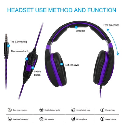 Anivia AH28 3.5mm Stereo Sound Wired Gaming Headset with Microphone(Black Purple) - Multimedia Headset by SADES | Online Shopping South Africa | PMC Jewellery | Buy Now Pay Later Mobicred