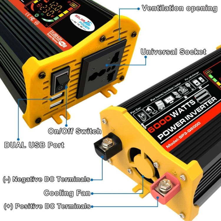 Legend III Generation DC12V to AC220V 6000W Modified Square Wave Car Power Inverter with LED Display(Black) - Modified Square Wave by PMC TechLife | Online Shopping South Africa | PMC TechLife | Buy Now Pay Later Mobicred