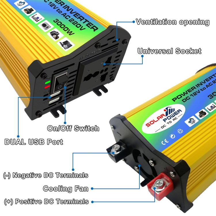 Legend I Generation DC12V to AC110V 3000W Modified Square Wave Car Power Inverter(Yellow) - Modified Square Wave by PMC TechLife | Online Shopping South Africa | PMC TechLife | Buy Now Pay Later Mobicred
