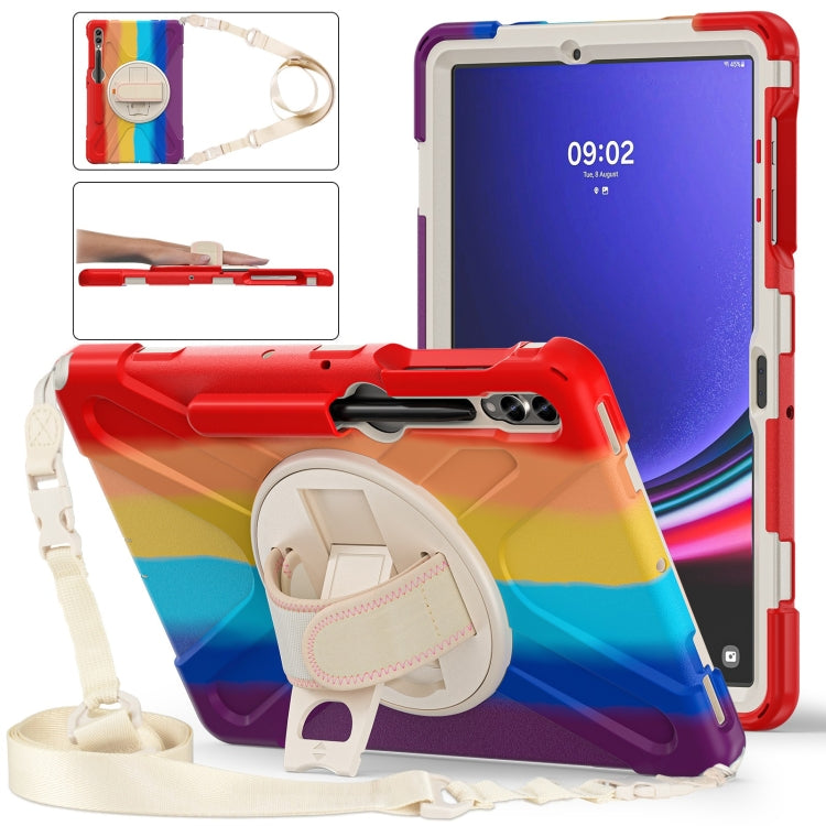 For Samsung Galaxy Tab S7 FE T730 / S7+ / S9+ /S8+ Silicone + PC Protective Case with Holder & Shoulder Strap(Colorful Red) - free shipping - PMC Jewellery - Order now!