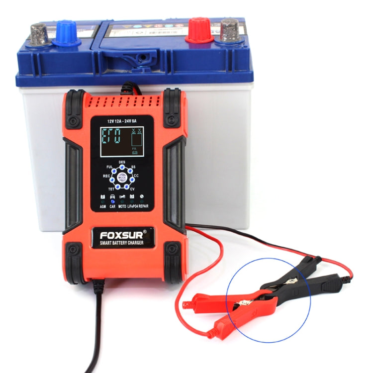 FOXSUR 12A / 12V / 24V Car / Motorcycle 7-stage Lead-acid Battery AGM Charger, Plug Type:JP Plug(Red) - Battery Charger by FOXSUR | Online Shopping South Africa | PMC Jewellery | Buy Now Pay Later Mobicred