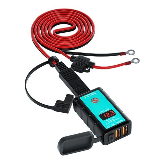 WUPP ZH-1422A3 DC12-24V Motorcycle Square Dual USB Fast Charging Charger with Switch + Voltmeter + Integrated SAE Socket + 1.4m OT Terminal Cable - Battery Charger by WUPP | Online Shopping South Africa | PMC Jewellery | Buy Now Pay Later Mobicred