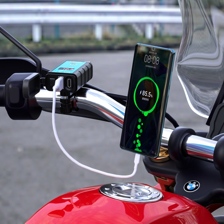 WUPP ZH-1422B3 DC12-24V Motorcycle Square Single USB + PD Fast Charging Charger with Switch + Voltmeter + Integrated SAE Socket + 1.4m OT Terminal Cable - Battery Charger by WUPP | Online Shopping South Africa | PMC TechLife | Buy Now Pay Later Mobicred