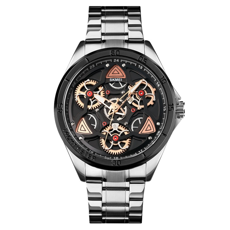 SKMEI 1678 Men Waterproof Quartz Watch with Rotatable Gear Dial(Silver Shell Black Surface) - free shipping - PMC TechLife - Order now!