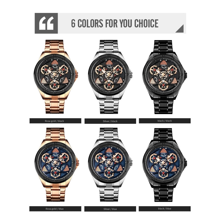 SKMEI 1678 Men Waterproof Quartz Watch with Rotatable Gear Dial(Silver Shell Black Surface) - free shipping - PMC TechLife - Order now!
