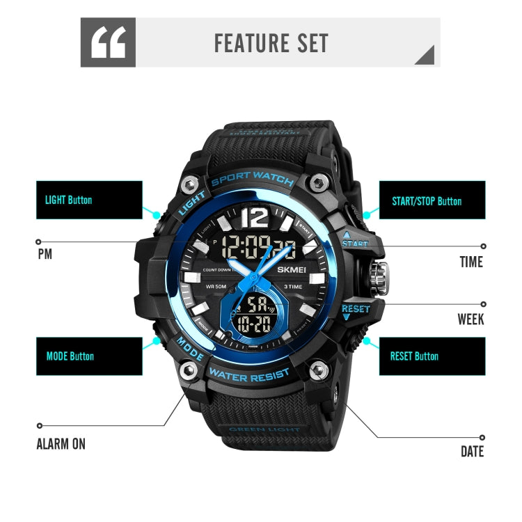 SKMEI 1725 Three Time LED Digital Display Timing Luminous Electronic Watch(Blue) - free shipping - PMC TechLife - Order now!