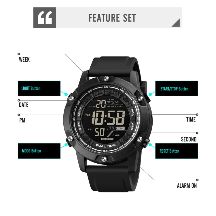 SKMEI 1762 Triplicate Round LED Dual Time Digital Display Waterproof Luminous Electronic Watch(Black) - free shipping - PMC TechLife - Order now!