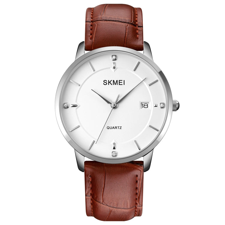 SKMEI 1801 Men Casual Calendar Quartz Watch(Silver White Brown) - free shipping - PMC TechLife - Order now!