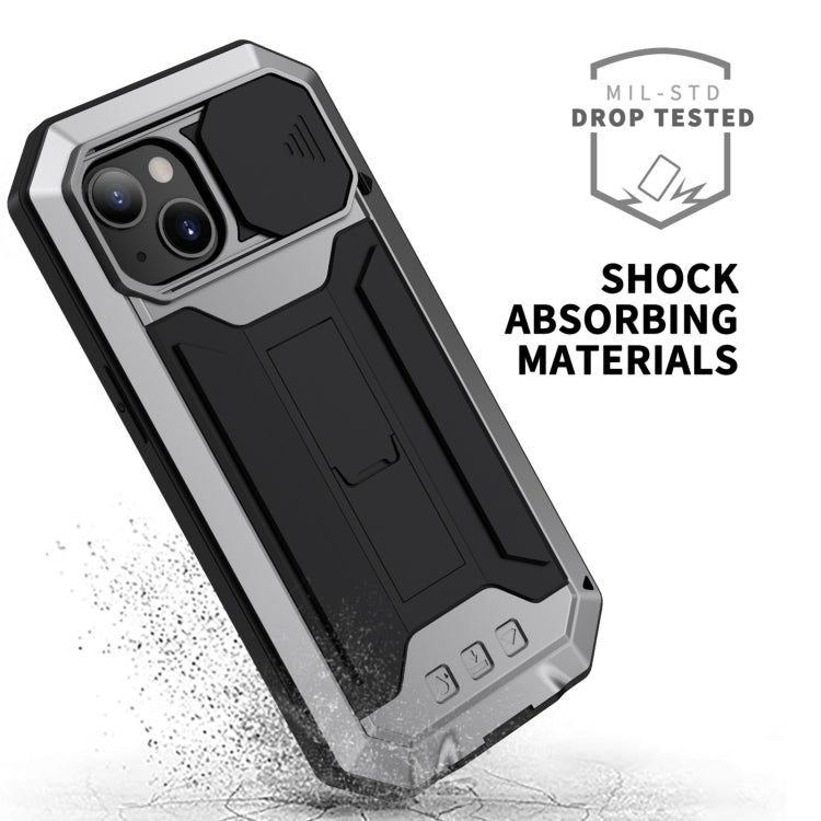 For iPhone 13 mini R-JUST Sliding Camera Shockproof Life Waterproof Dust-proof Metal + Silicone Protective Case with Holder (Silver) - iPhone 13 mini Cases by R-JUST | Online Shopping South Africa | PMC Jewellery