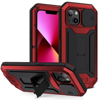 For iPhone 13 R-JUST Sliding Camera Shockproof Life Waterproof Dust-proof Metal + Silicone Protective Case with Holder(Red) - iPhone 13 Cases by R-JUST | Online Shopping South Africa | PMC Jewellery