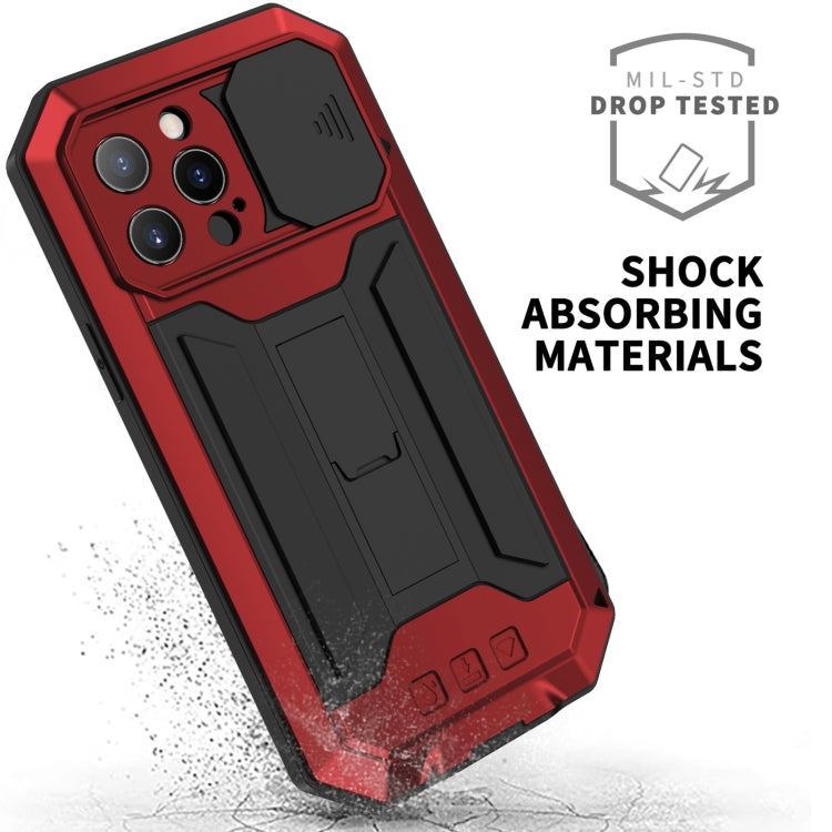 For iPhone 13 Pro R-JUST Sliding Camera Shockproof Life Waterproof Dust-proof Metal + Silicone Protective Case with Holder (Red) - iPhone 13 Pro Cases by R-JUST | Online Shopping South Africa | PMC Jewellery