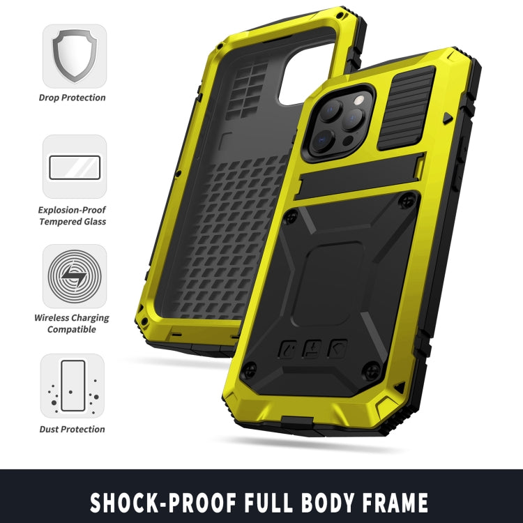 For iPhone 13 R-JUST Shockproof Waterproof Dust-proof Metal + Silicone Protective Case with Holder(Yellow) - iPhone 13 Cases by R-JUST | Online Shopping South Africa | PMC TechLife