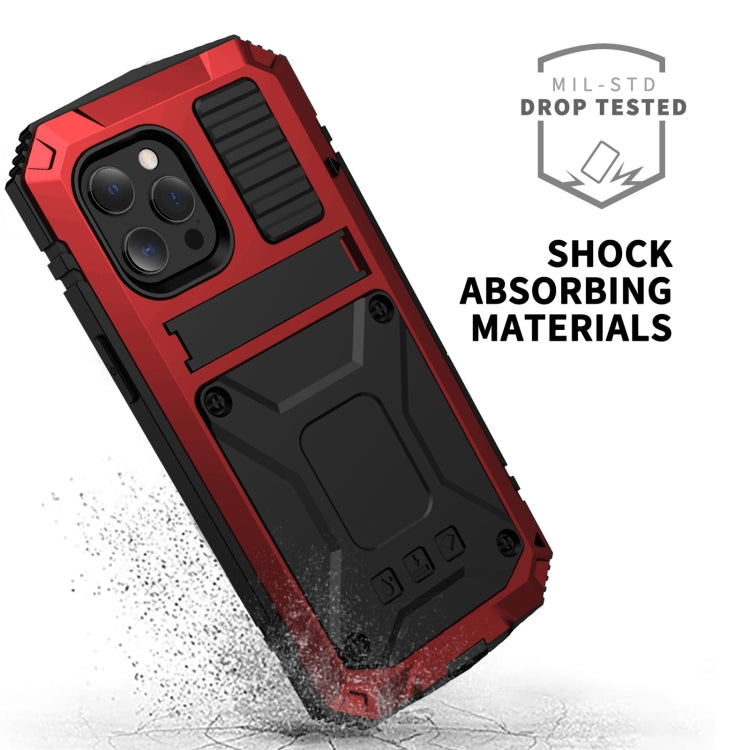 For iPhone 13 Pro R-JUST Shockproof Waterproof Dust-proof Metal + Silicone Protective Case with Holder (Red) - iPhone 13 Pro Cases by R-JUST | Online Shopping South Africa | PMC Jewellery
