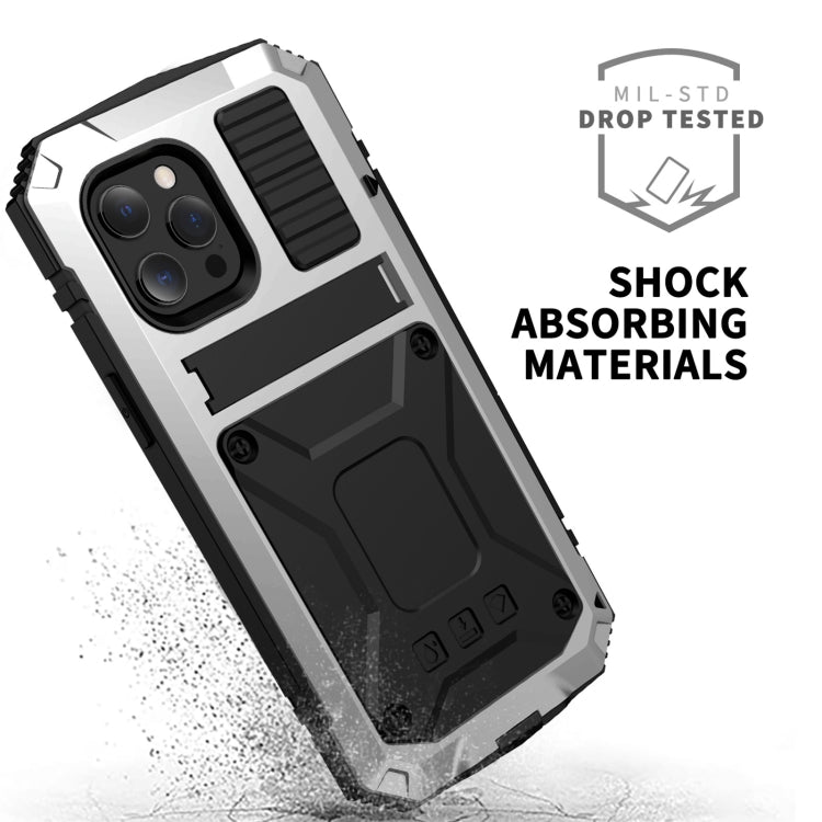 For iPhone 13 Pro Max R-JUST Shockproof Waterproof Dust-proof Metal + Silicone Protective Case with Holder (Silver) - iPhone 13 Pro Max Cases by R-JUST | Online Shopping South Africa | PMC TechLife | Buy Now Pay Later Mobicred