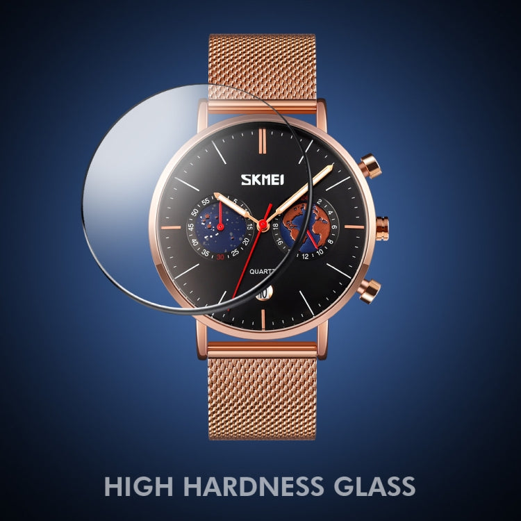SKMEI 9231 Men Map Pattern Calendar Stopwatch Stainless Steel Strap Quartz Watch(Blue) - free shipping - PMC TechLife - Order now!