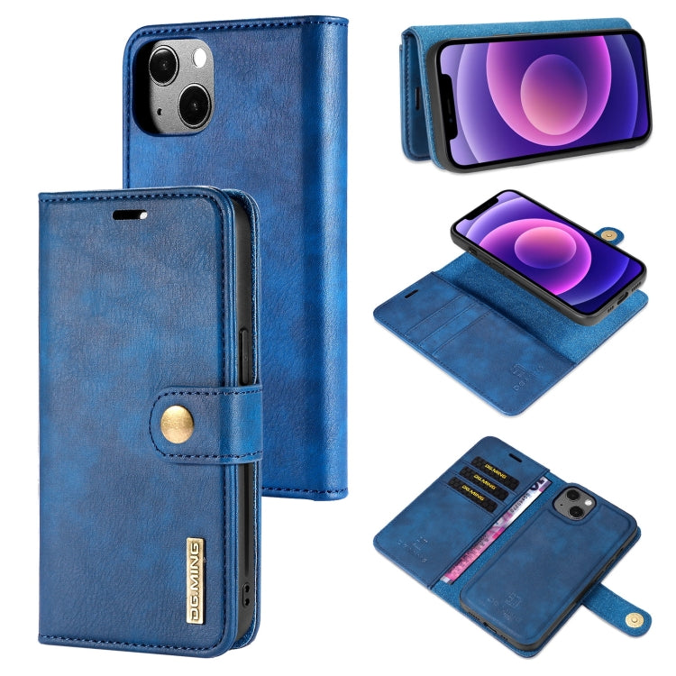 For iPhone 13 DG.MING Crazy Horse Texture Flip Detachable Magnetic Leather Case with Holder & Card Slots & Wallet(Blue) - iPhone 13 Cases by DG.MING | Online Shopping South Africa | PMC Jewellery