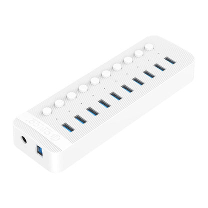 ORICO CT2U3-10AB-WH 10 In 1 Plastic Stripes Multi-Port USB HUB with Individual Switches, EU Plug(White) - USB 3.0 HUB by ORICO | Online Shopping South Africa | PMC Jewellery | Buy Now Pay Later Mobicred