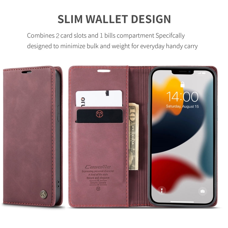 For iPhone 13 Pro CaseMe-013 Multifunctional Retro Frosted Horizontal Flip Leather Case with Card Slot & Holder & Wallet (Wine Red) - iPhone 13 Pro Cases by CaseMe | Online Shopping South Africa | PMC Jewellery | Buy Now Pay Later Mobicred