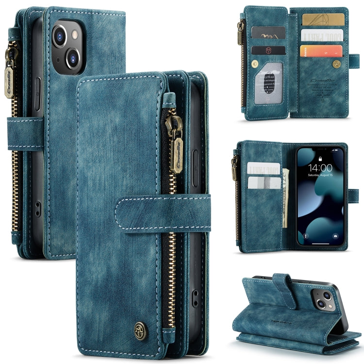 For iPhone 13 mini CaseMe-C30 PU + TPU Multifunctional Horizontal Flip Leather Case with Holder & Card Slot & Wallet & Zipper Pocket (Blue) - iPhone 13 mini Cases by CaseMe | Online Shopping South Africa | PMC Jewellery | Buy Now Pay Later Mobicred