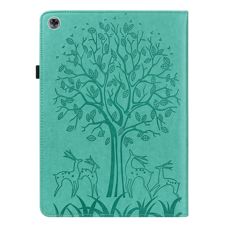 For Huawei MediaPad M5 lite Tree & Deer Pattern Pressed Printing Horizontal Flip PU Leather Case with Holder & Card Slots(Green) - Huawei by PMC TechLife | Online Shopping South Africa | PMC TechLife | Buy Now Pay Later Mobicred
