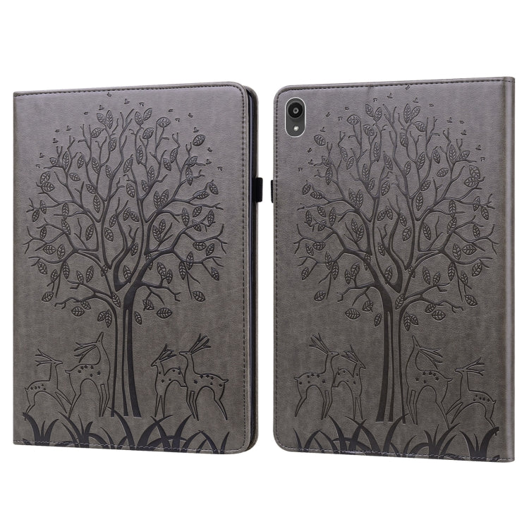 For Lenovo Tab P11 2020 / P11 Plus 2021 Tree & Deer Pattern Pressed Printing Horizontal Flip PU Leather Case with Holder & Card Slots(Grey) - Lenovo by PMC TechLife | Online Shopping South Africa | PMC TechLife | Buy Now Pay Later Mobicred