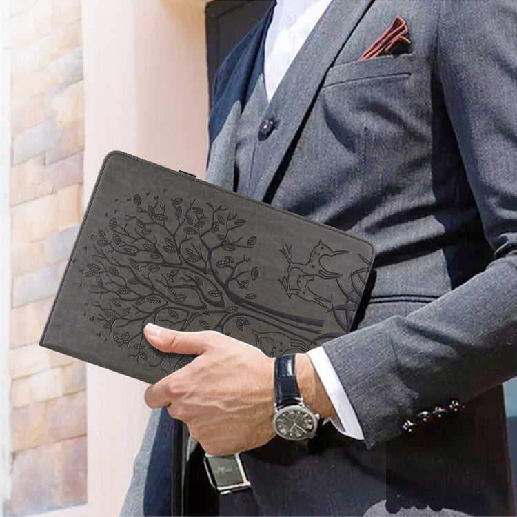 For Lenovo Tab P11 2020 / P11 Plus 2021 Tree & Deer Pattern Pressed Printing Horizontal Flip PU Leather Case with Holder & Card Slots(Grey) - Lenovo by PMC TechLife | Online Shopping South Africa | PMC TechLife | Buy Now Pay Later Mobicred