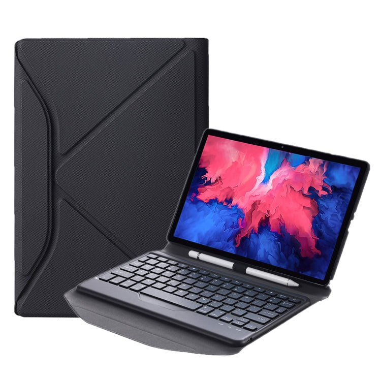 BM12 Diamond Texture Detachable Bluetooth Keyboard Leather Tablet Case with Pen Slot & Triangular Back Support For Lenovo Pad Plus 11 inch TB-J607F / Tab P11 11 inch TB-J606F(Black) - Lenovo Keyboard by PMC Jewellery | Online Shopping South Africa | PMC Jewellery