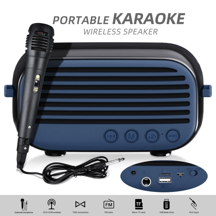 New Rixing NR-3000M Bluetooth 5.0 Portable Karaoke Wireless Bluetooth Speaker with Microphone & Shoulder Strap(Black) - Desktop Speaker by NewRixing | Online Shopping South Africa | PMC Jewellery | Buy Now Pay Later Mobicred