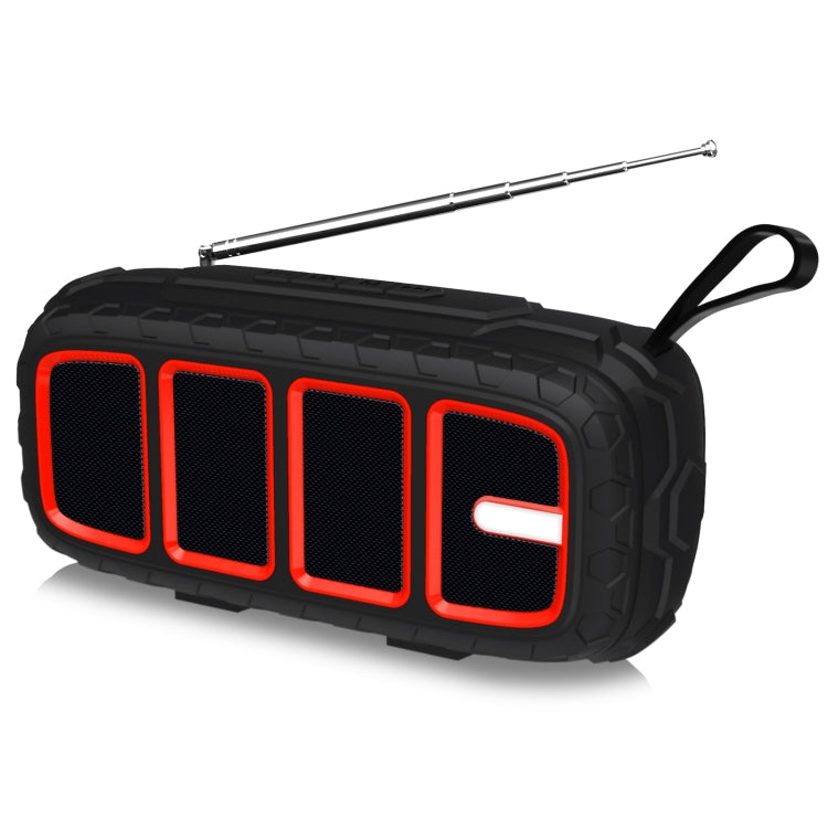 NewRixing NR-5018FM Outdoor Portable Bluetooth Speaker with Antenna, Support Hands-free Call / TF Card / FM / U Disk(Black+Red) - Desktop Speaker by NewRixing | Online Shopping South Africa | PMC Jewellery | Buy Now Pay Later Mobicred