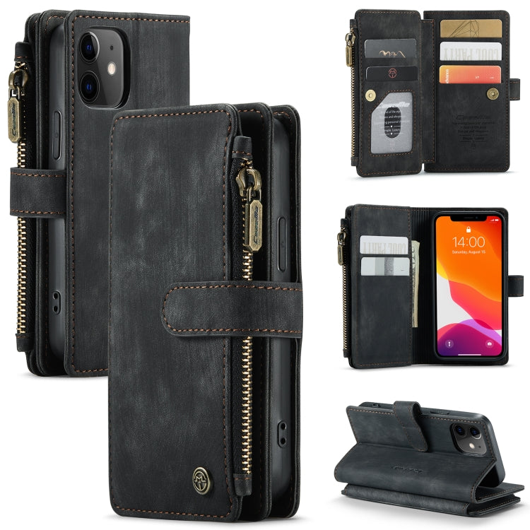 For iPhone 12 mini CaseMe-C30 PU + TPU Multifunctional Horizontal Flip Leather Case with Holder & Card Slot & Wallet & Zipper Pocket (Black) - iPhone 12 mini Cases by CaseMe | Online Shopping South Africa | PMC Jewellery | Buy Now Pay Later Mobicred