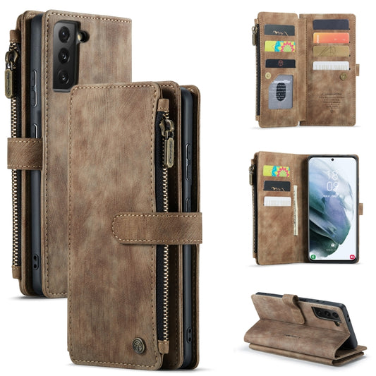 For Samsung Galaxy S21 FE CaseMe-C30 PU + TPU Multifunctional Horizontal Flip Leather Case with Holder & Card Slot & Wallet & Zipper Pocket(Brown) - Galaxy Phone Cases by CaseMe | Online Shopping South Africa | PMC Jewellery | Buy Now Pay Later Mobicred