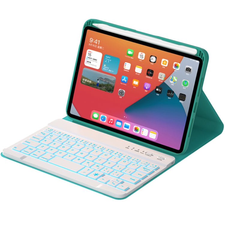 HK006D Square Keys Detachable Bluetooth Solid Color Keyboard Leather Tablet Case with Colorful Backlight & Holder for iPad mini 6(Dark Green) - For iPad mini by PMC TechLife | Online Shopping South Africa | PMC TechLife | Buy Now Pay Later Mobicred