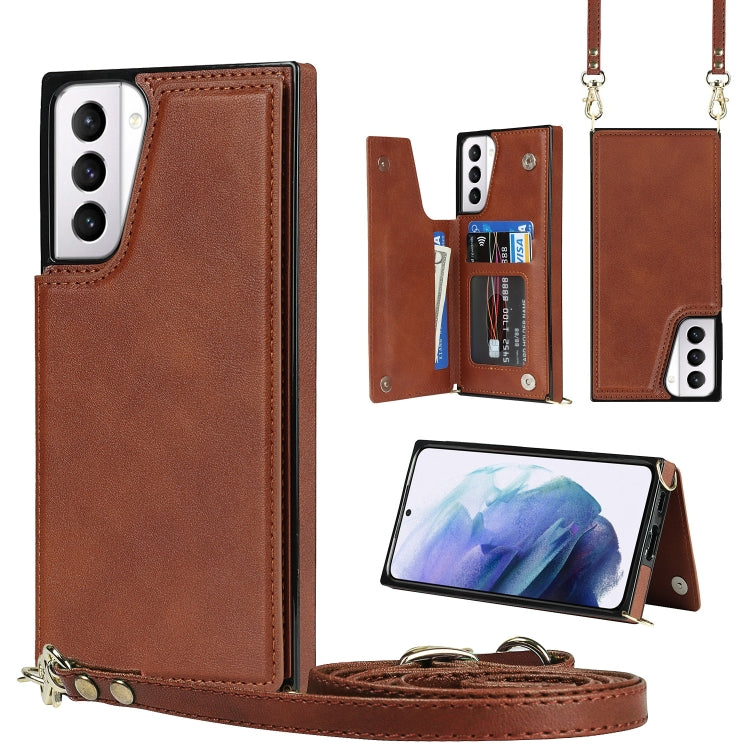 For Samsung Galaxy S21+ 5G Cross-body Square Double Buckle Flip Card Bag TPU+PU Case with Card Slots & Wallet & Photo & Strap(Brown) - Galaxy S21+ 5G Cases by PMC Jewellery | Online Shopping South Africa | PMC Jewellery