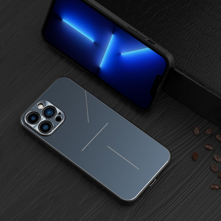 For iPhone 12 R-JUST RJ-52 3-Line Style Metal TPU Shockproof Protective Case(Blue) - iPhone 12 / 12 Pro Cases by R-JUST | Online Shopping South Africa | PMC TechLife | Buy Now Pay Later Mobicred