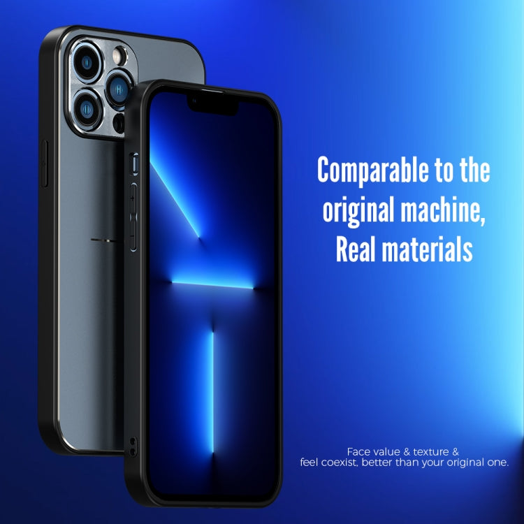 For iPhone 12 R-JUST RJ-52 3-Line Style Metal TPU Shockproof Protective Case(Blue) - iPhone 12 / 12 Pro Cases by R-JUST | Online Shopping South Africa | PMC TechLife | Buy Now Pay Later Mobicred