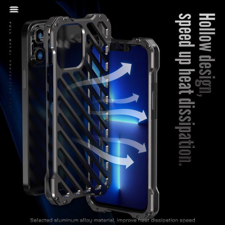 For iPhone 12 Pro R-JUST RJ-50 Hollow Breathable Armor Metal Shockproof Protective Case(Silver Grey) - iPhone 12 / 12 Pro Cases by R-JUST | Online Shopping South Africa | PMC Jewellery