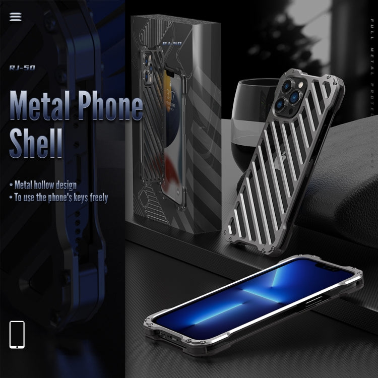 For iPhone 12 Pro Max R-JUST RJ-50 Hollow Breathable Armor Metal Shockproof Protective Case(Silver Grey) - iPhone 12 Pro Max Cases by R-JUST | Online Shopping South Africa | PMC TechLife | Buy Now Pay Later Mobicred
