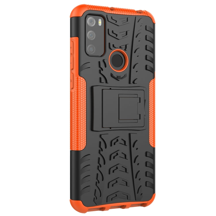 For Alcatel 3L (2021) Tire Texture Shockproof TPU+PC Protective Case with Holder(Orange) - Alcatel Cases by PMC TechLife | Online Shopping South Africa | PMC TechLife | Buy Now Pay Later Mobicred