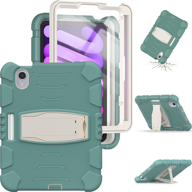 For iPad mini 6 3-Layer Protection Screen Frame + PC + Silicone Shockproof Combination Tablet Case with Holder(Emerald Green) - iPad mini 6 Cases by PMC Jewellery | Online Shopping South Africa | PMC Jewellery | Buy Now Pay Later Mobicred