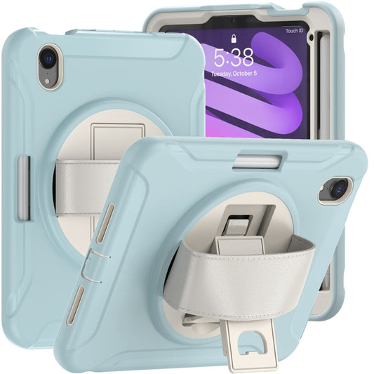 For iPad mini 6 360 Degree Rotation PC + TPU Protective Tablet Case with Holder & Hand-strap(Ice Blue) - iPad mini 6 Cases by PMC Jewellery | Online Shopping South Africa | PMC Jewellery | Buy Now Pay Later Mobicred